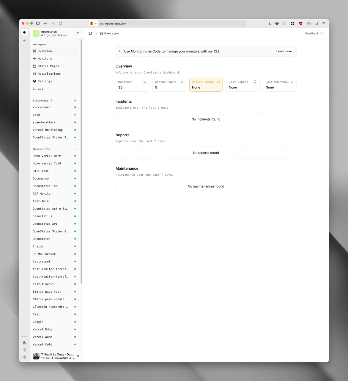orbtymon dashboard showing status codes and response time charts